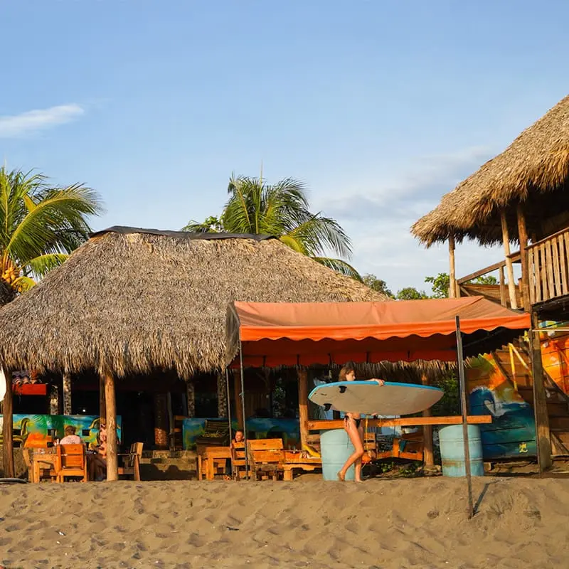 The thatched lodge at golden hour